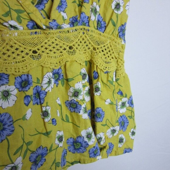 Cupcakes & Cashmere Yellow Floral Print Tank Top Linen Lace Women's Small - Picture 3 of 8